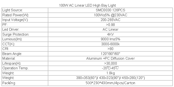 100W AC led High Bay light industry lighting AC Linear light