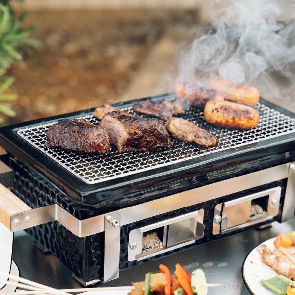 Ceramic Charcoal BBQ Grill Hibachi Grill Rectangle In Black Color