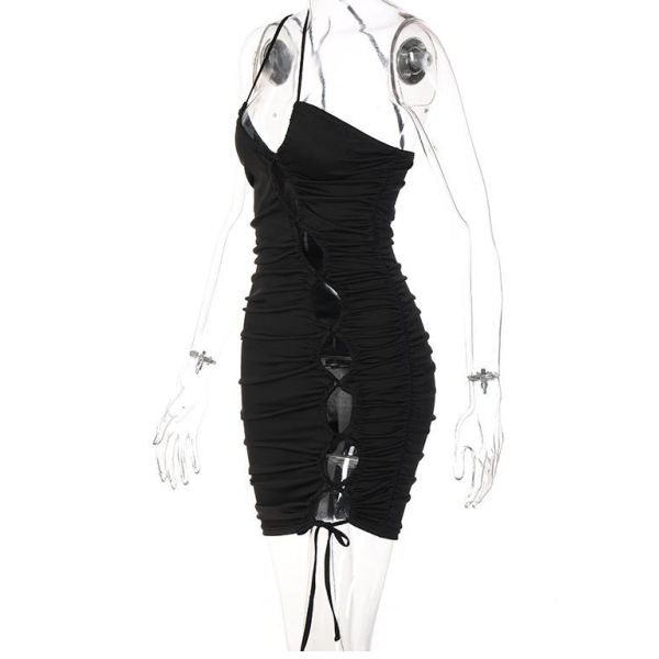 Женщины сексуальное Bodycon производителей одежды небольшого заказа отрезали вне плиссированное платье Drawstring