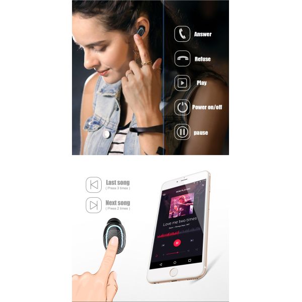 1500mAh IPX5 Waterproof Super Bass Power Bank Earphones