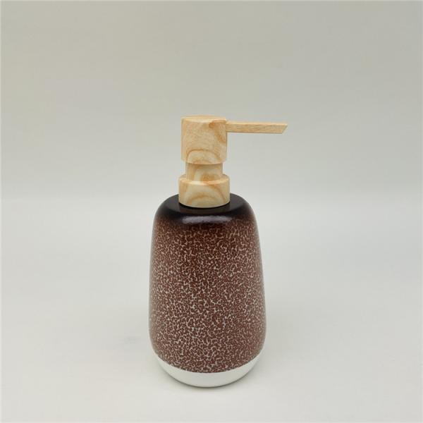 5pcs Ceramic Look Polyresin Bathroom Accessories Set Toothbrush Tumbler Holder With Wood Parts