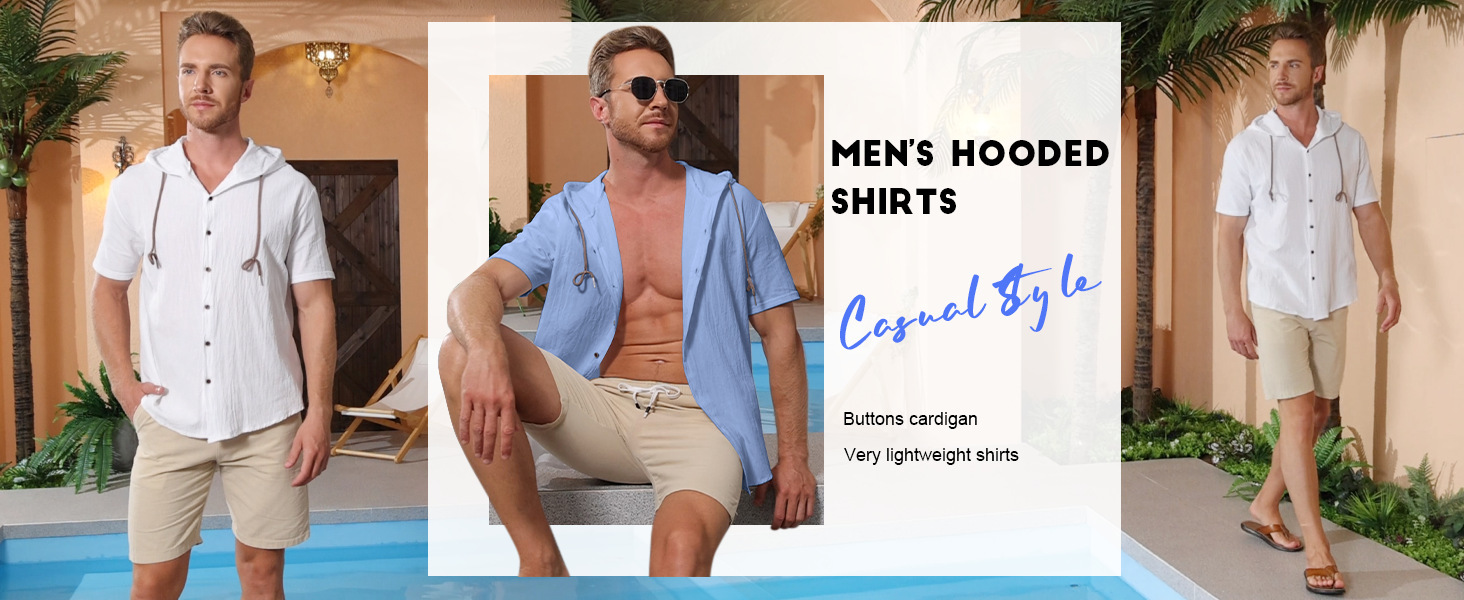 Men’s Hooded Shirt with Lightweight Fabric Adjustable Drawstring Hood and Relaxed Casual Fit