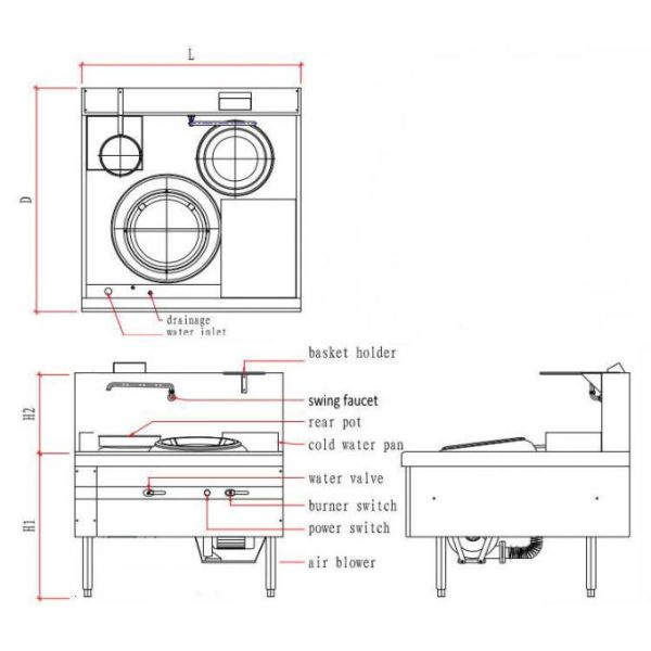 1200mm 163800BTU Chinese Wok Stove For Restaurant Kitchen