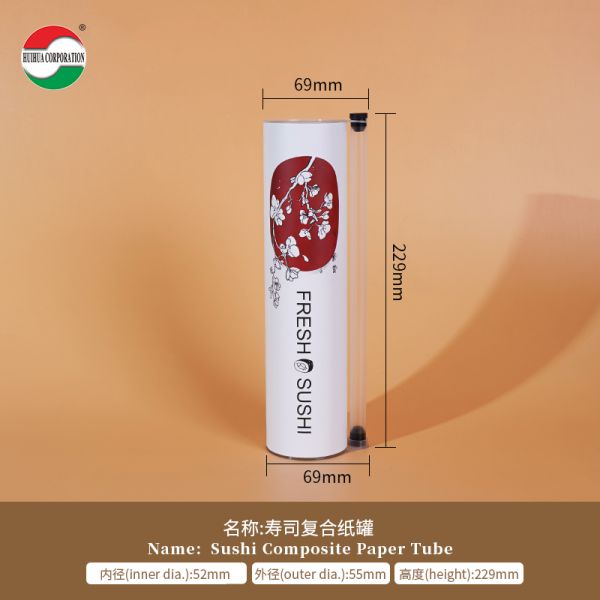 Eco-friendly Push Pop up Sushi Food Paper Tube Canister Container with Pipe and Foam No Leaking Easy to Take Cylinder Packaging