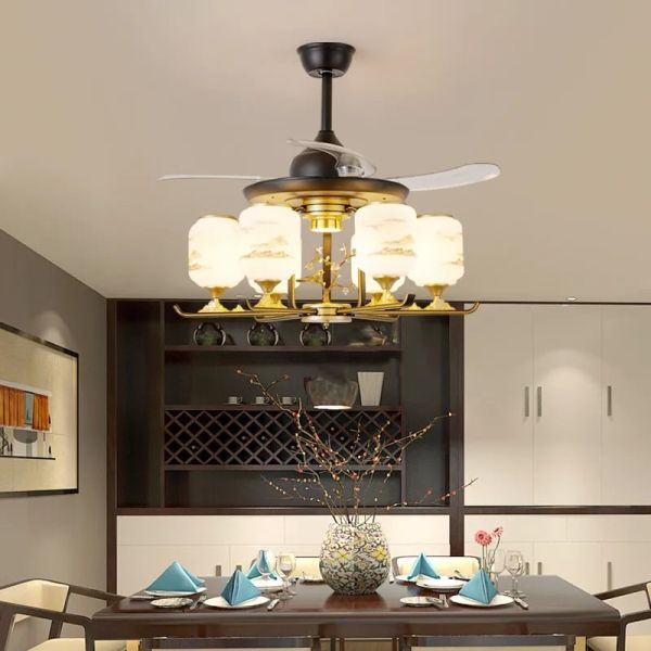 Retractable Blade Modern Folding Fan Light Remote Control Chandelier LED Invisible Ceiling Fan Crystal Light (WH-VLL-29)