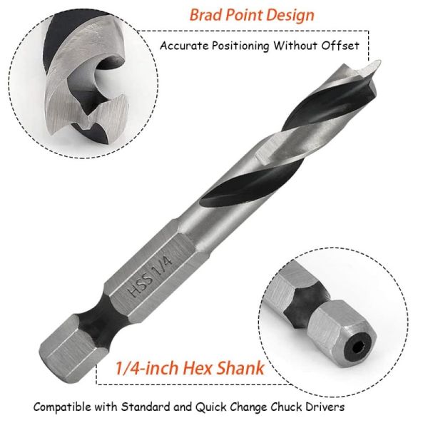 4241 Stubby Auger Bit Set 6pcs 1/4