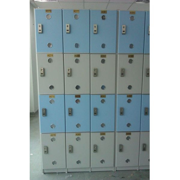 4 Tier Gray Blue / Yellow Door Small School Lockers Lightweight With E -  Lock
