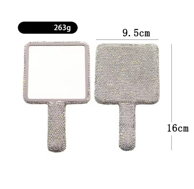 Diamond Encrusted Beauty Mirror With Compact Handle And Personalizable Options