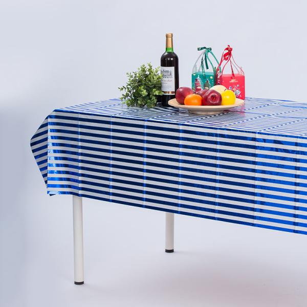 Stripped Blue Disposable Tablecloth 1.8m Rectangular Plastic Tablecloth