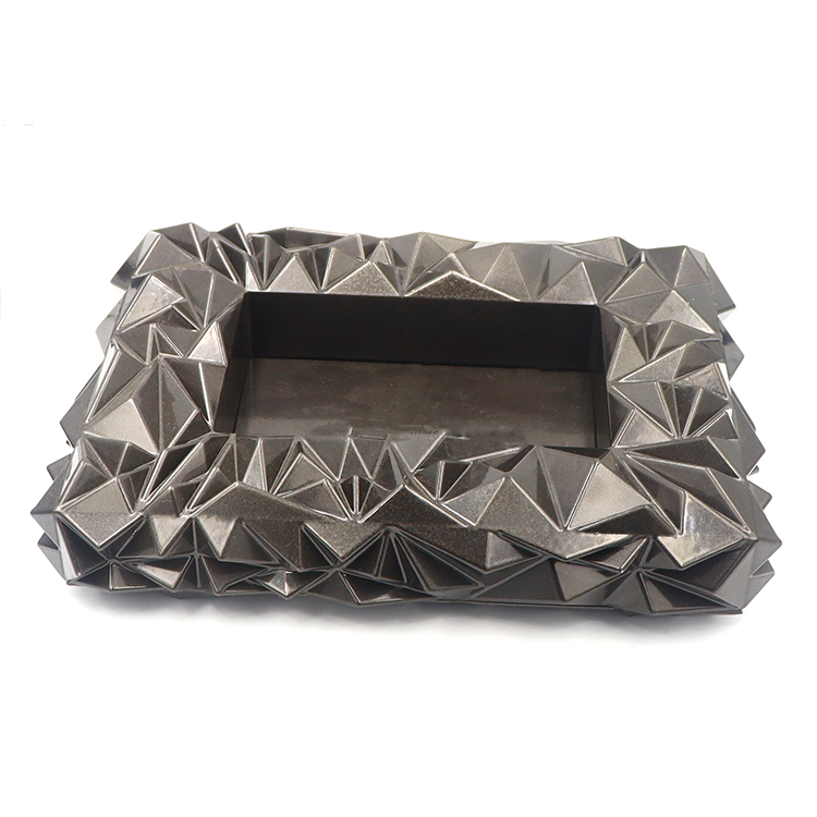 Square 3D irregular rock geometric surface metal ashtray with matte gunmetal finish and scratch resistant design