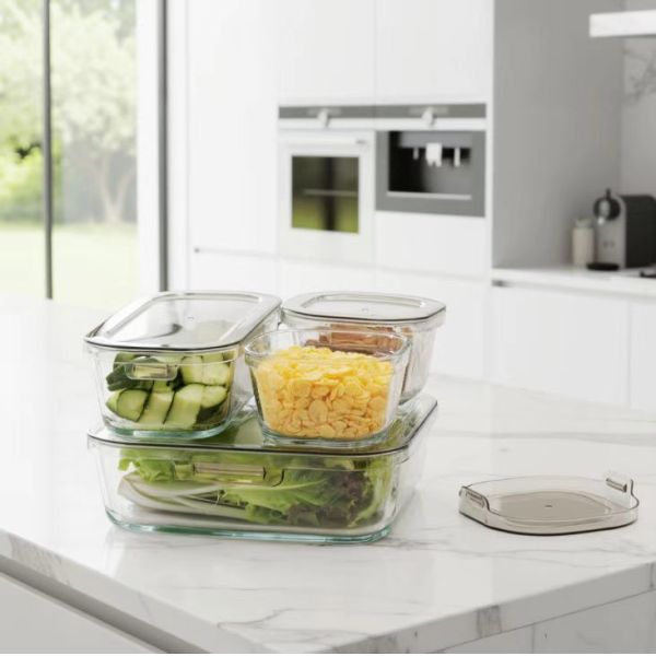 Ensemble de récipients alimentaires en verre borosilicaté 240ml-1370ml avec couvercle simple