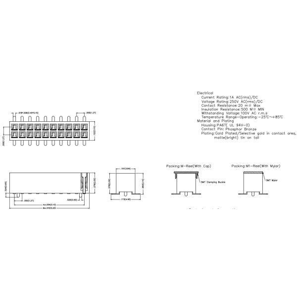 Тангаж соединителя 1.27mm заголовка высоты терминала 2.1mm u женский