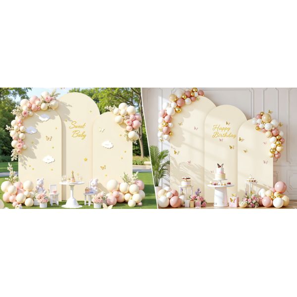 3 Piece Beige Arch Covers Set, Arch Backdrop Cover Spandex Wedding Arch Stand Covers