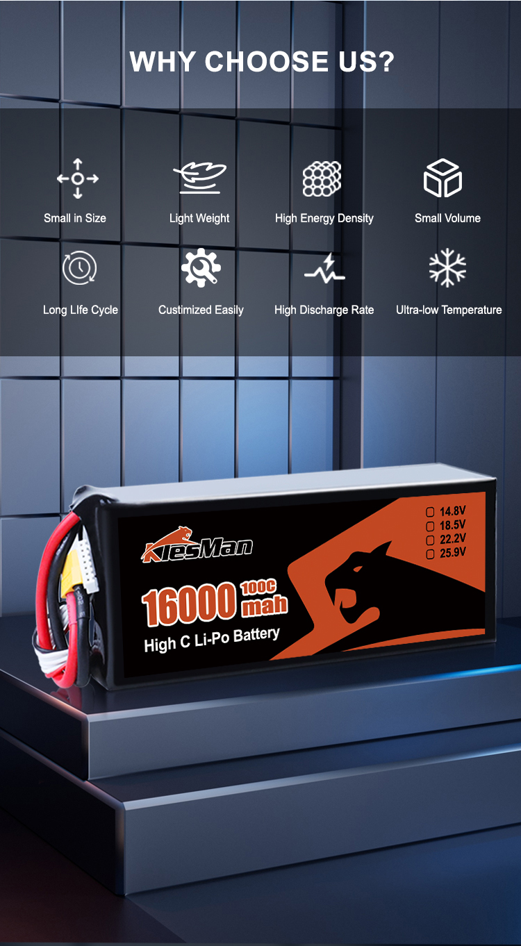 KlesMan FPV Drone 16000mAh 6S 25C Drone Lipo Battery with 800 Times Cycle Life
