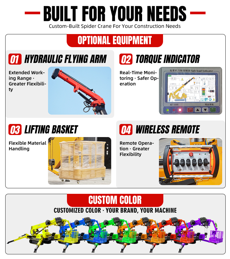 HTSC5.0 5T Lifting Capacity Spider Crane Continuous Rotation With 17m Maximum Lift