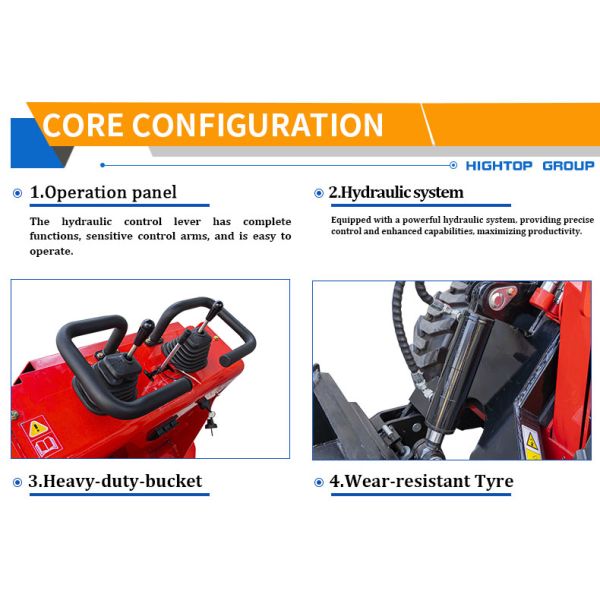 HTSL390 Mini Slid Steer Loader con altura máxima de trabajo 2398 mm