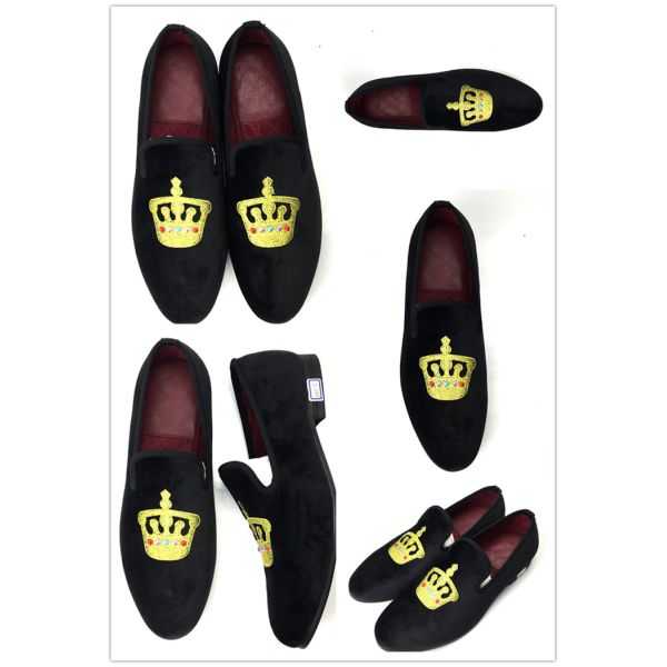 Luxury Black Mens Velvet Loafers Round Toe Breathable For Party / Evening