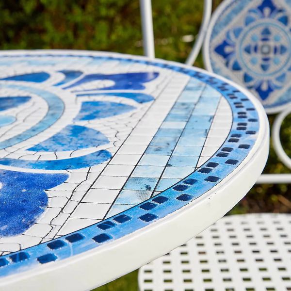 Modern Design Ceramic Tile and Powder Coated Iron Bistro Set for Outdoor Garden Patio
