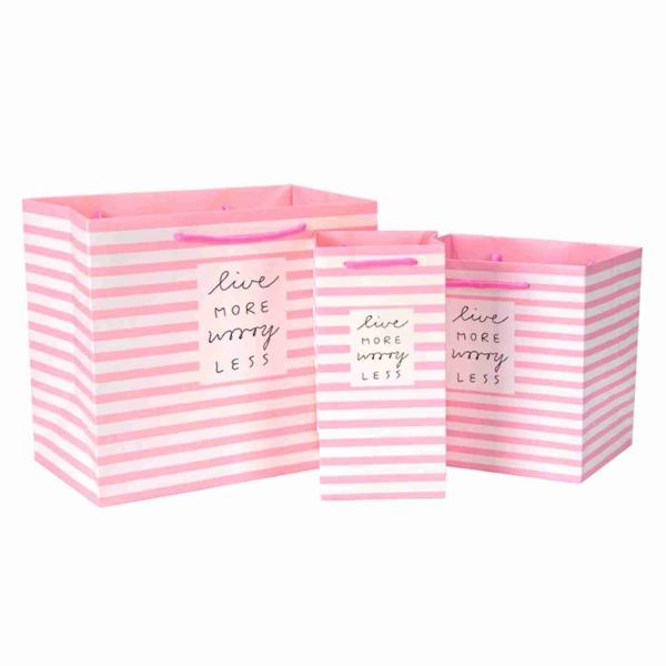 8x4x10 Small Favor Pink Wedding Printed Paper Gift Bags Bulk With Ribbon Handle