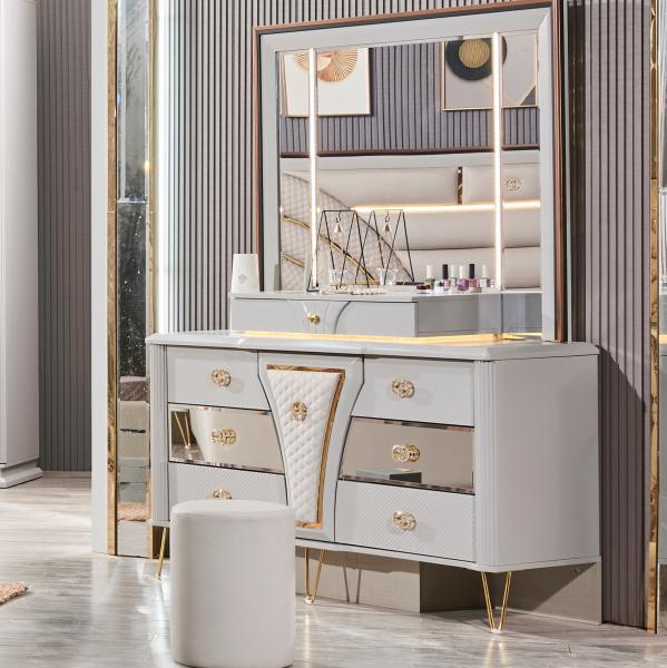 King Size Bedroom Sets Furniture Combo MDF Wardrobe Bed Side Table Dressing Table