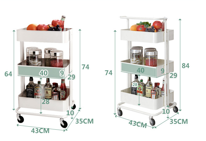 Anti Abrasion Three Tier Storage Trolley , H74cm Bathroom Storage Trolley