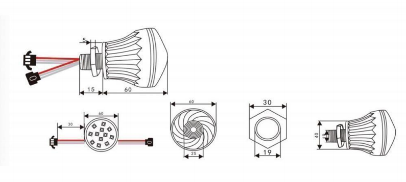 DC24V 360°  60mm Outdoor Waterproof Amusement Turbo Shell Led Cabochon Bulb For Funfair Lighting