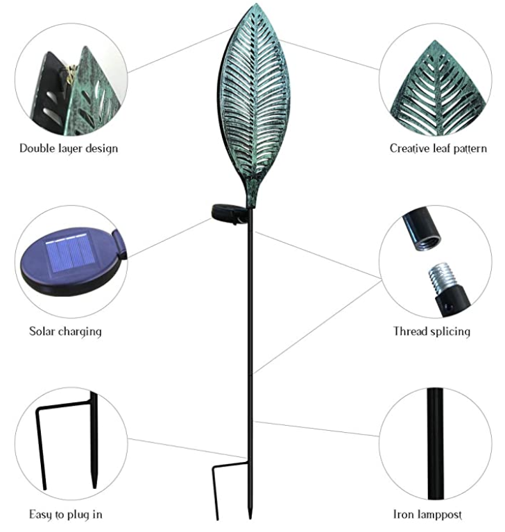 2Volt Metal Garden Leaf Solar Lights