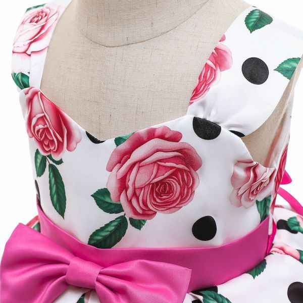 White Formal Dress Girls Kinder Kleider Rose Print Vestidos De Fiesta Sukienki Dla Dzieci Robe Enfant Fille Princess Dre