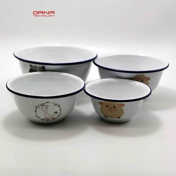 Double Coating Carbon Steel Custom Metal Enamel Plates Bowls Dinner Tableware Collection