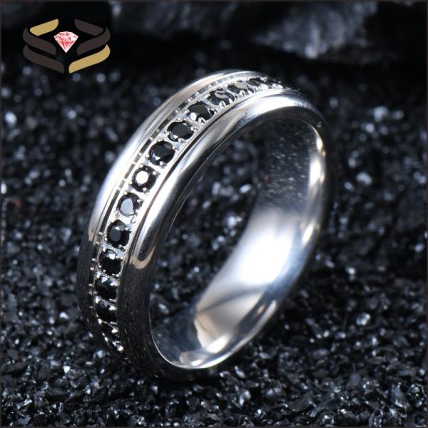 Women Titanium Wedding Rings 6mm With Black Cubic Zirconia Inlay
