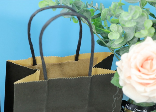 Бумажные бумажные мешки Эко ручки, черные бумажные мешки Крафт без печати