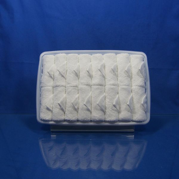 bright white rolled  scented Disposable cotton airline towel in tray