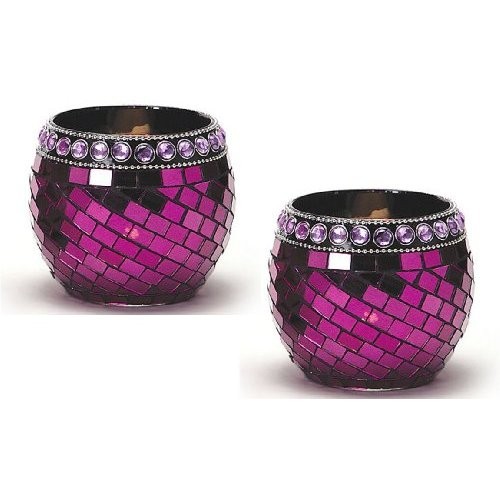 Purple Mosaic Glass Votive Candle Holders