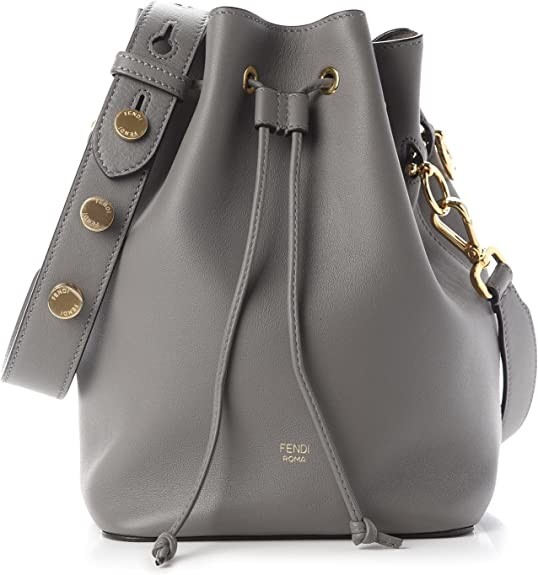 Grey Fendi Mon Tresor Bag 8BT298 Calfskin Leather Bucket Bag
