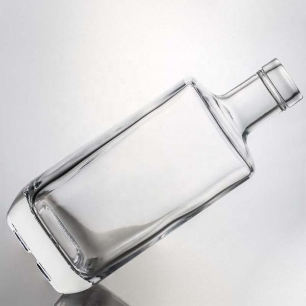 Glass Collar Square Gin Whiskey Rum Wine Vodka Bottle 750ml with Synthetic Cork