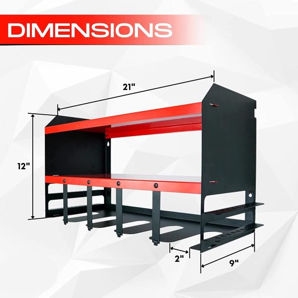 Carbon Steel 3 Tiers Power Tool Organizer With 5 Slots Drill Holder Wall Mount Heavy Duty Metal Tool Shelf