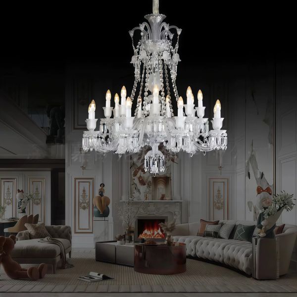 JYLIGHTING Modern Classic Crystal Chandelier, Ornate Cut Crystal Candle-Style Fixture for High Ceiling Living Room & Hotel Lobby