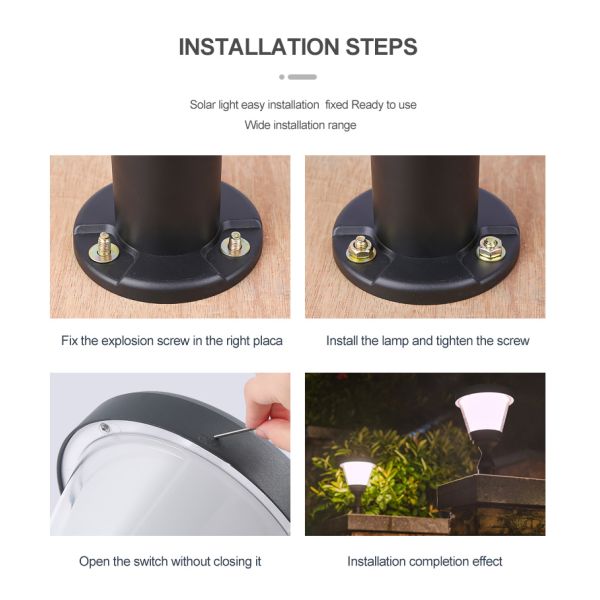 Aluminum Landscape Outdoor Garden Solar Light Light Control 3000k 6000k For Gate Pillar