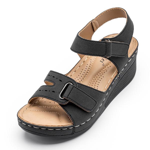 BS076 Manufacturer 2021 Amazon new sandals women's slope with magic buckle thick-soled large size sandals slippers beach