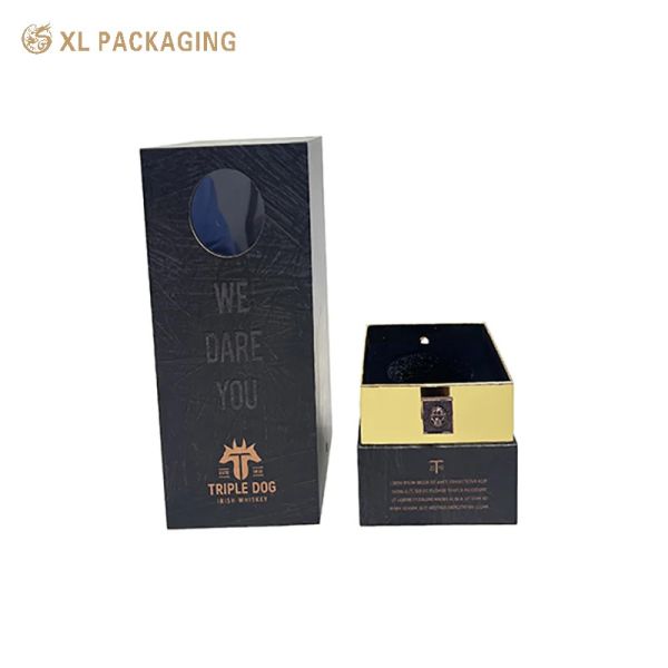  XL Packaging Custom Packaging Box Factory Custom Printed Gold Foil Logo Wine Gift Box Packaging With Window Lid And Base Paper Box Factory