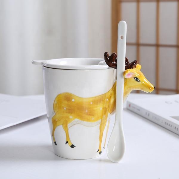 Customized Cute Ceramic Coffee Mugs 3d Animal Pattern For Gift