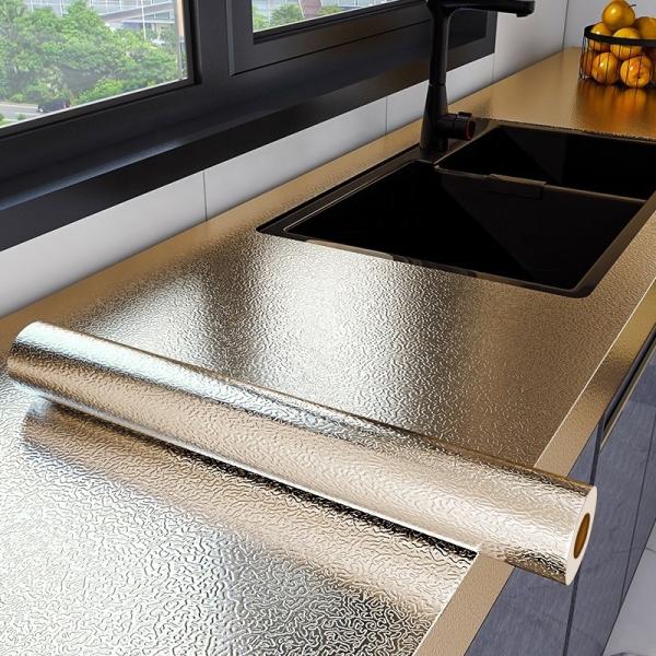 Matt Silver Foil Kitchen Stickers Self-Adhesive Wallpaper for Countertops and Furniture