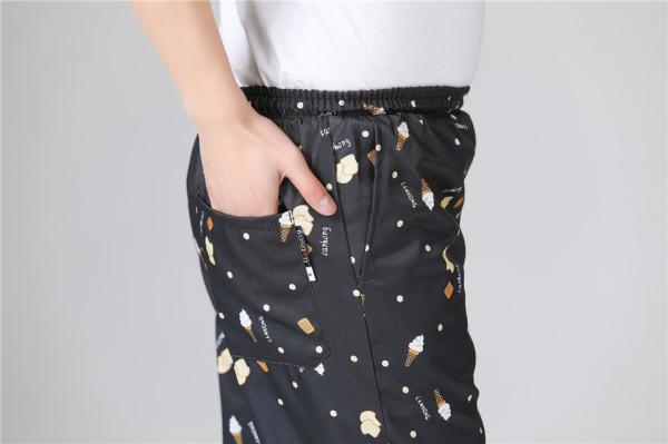 Restaurant Kitchen Print Chef Pants Elastic Waist With Zipper Fly