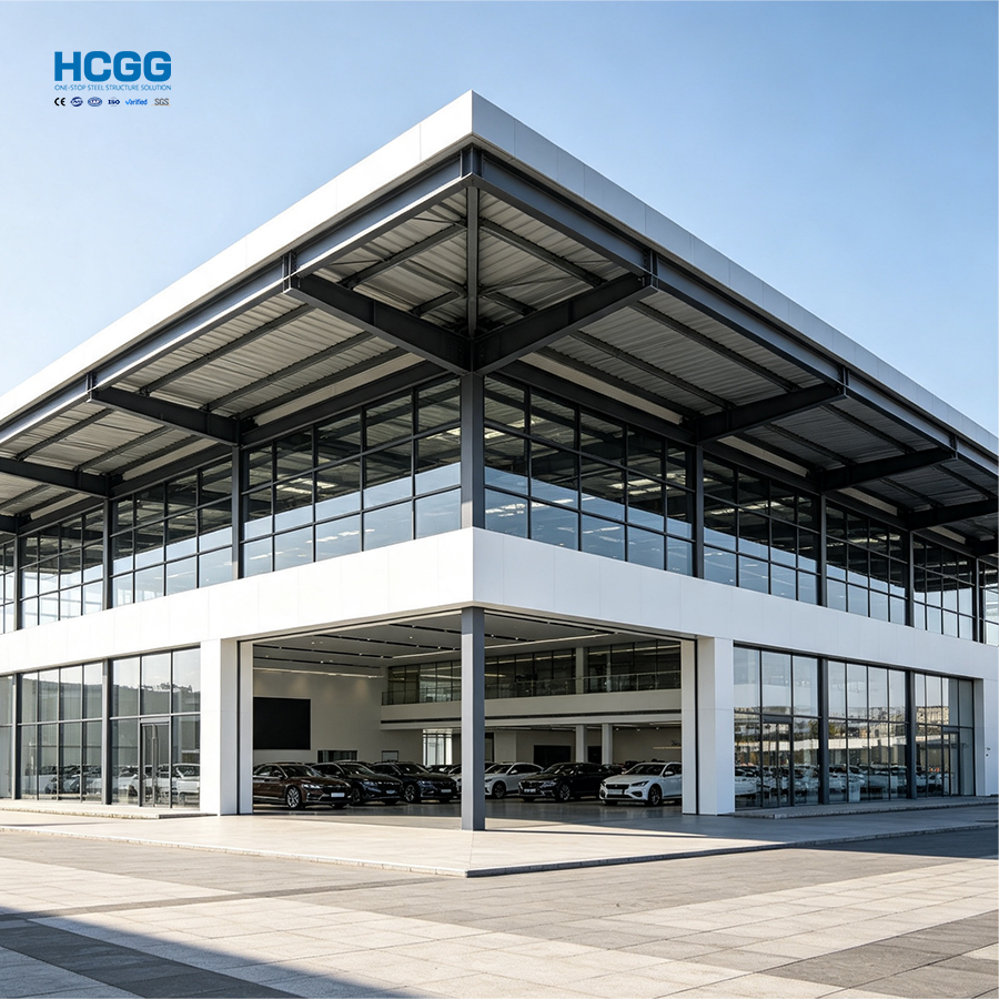Prefabricated Steel Structure Car Showroom Building Pre Engineered Steel 4S Car Shop For Auto Sales Exhibition
