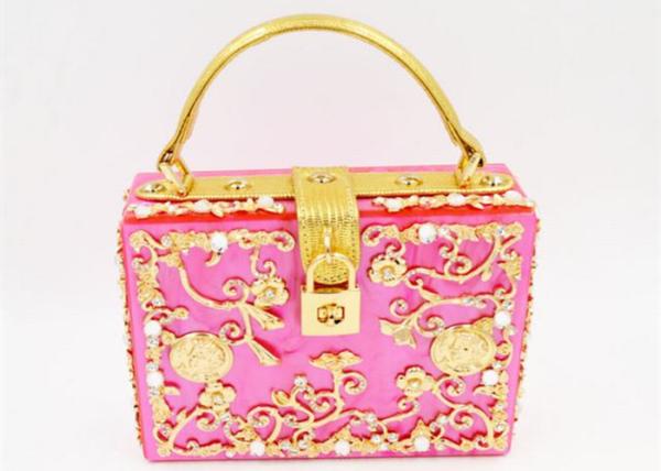Customize Jewel Pink Acrylic Clutch Bag Lucite Frame And Small Box Sized