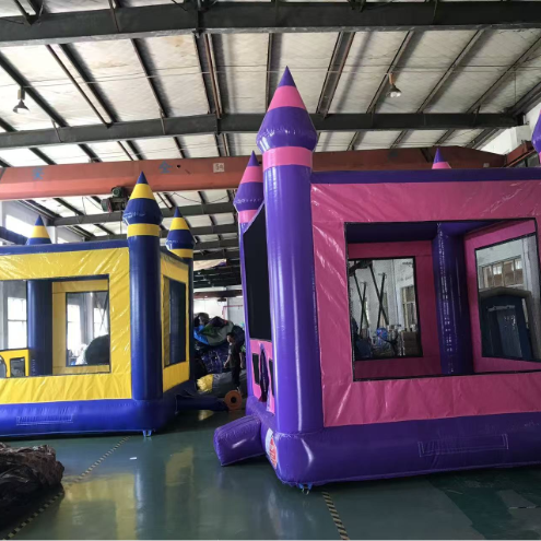 Purple Castle Inflatable Bounce House with Mesh Safety Walls for Kids Parties