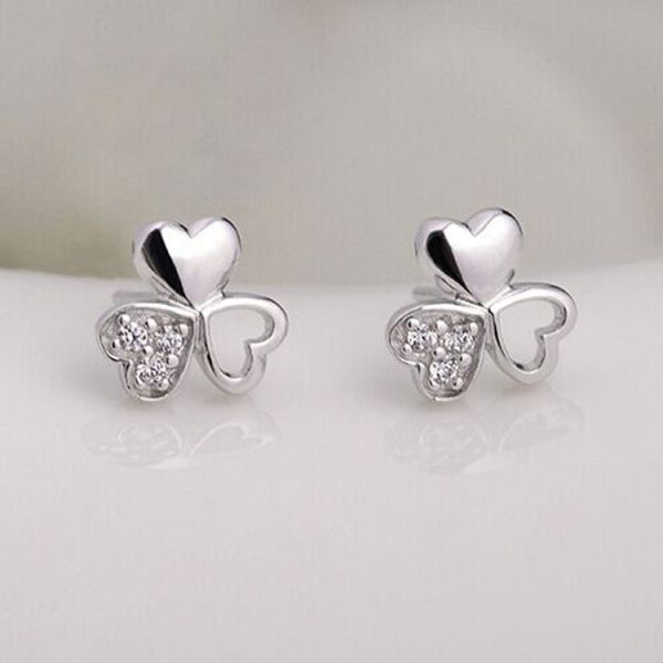 925 Silver Plate Earrings with Cubic Zircon Trefoil Stud Earrings(EESTUD06)