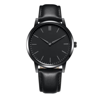 Relógio minimalista do vestido de quartzo do desenhista do Oem dos homens pretos populares do couro genuíno