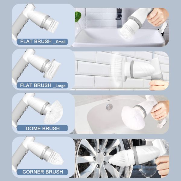 Multifunctional Hand Free 9 In 1 Electric Washing Cleaning Brush With USB Charging