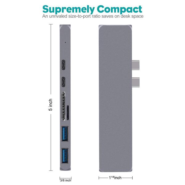 Aluminium USB Hub 7 Ports Dual Type C Docking Hub for Macbook Pro